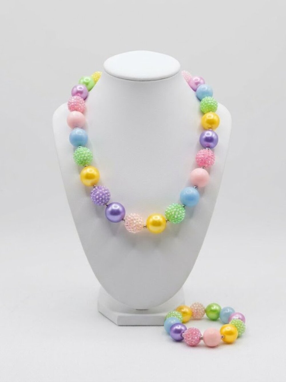Colorful Beaded Kids Necklace and Bracelet Set